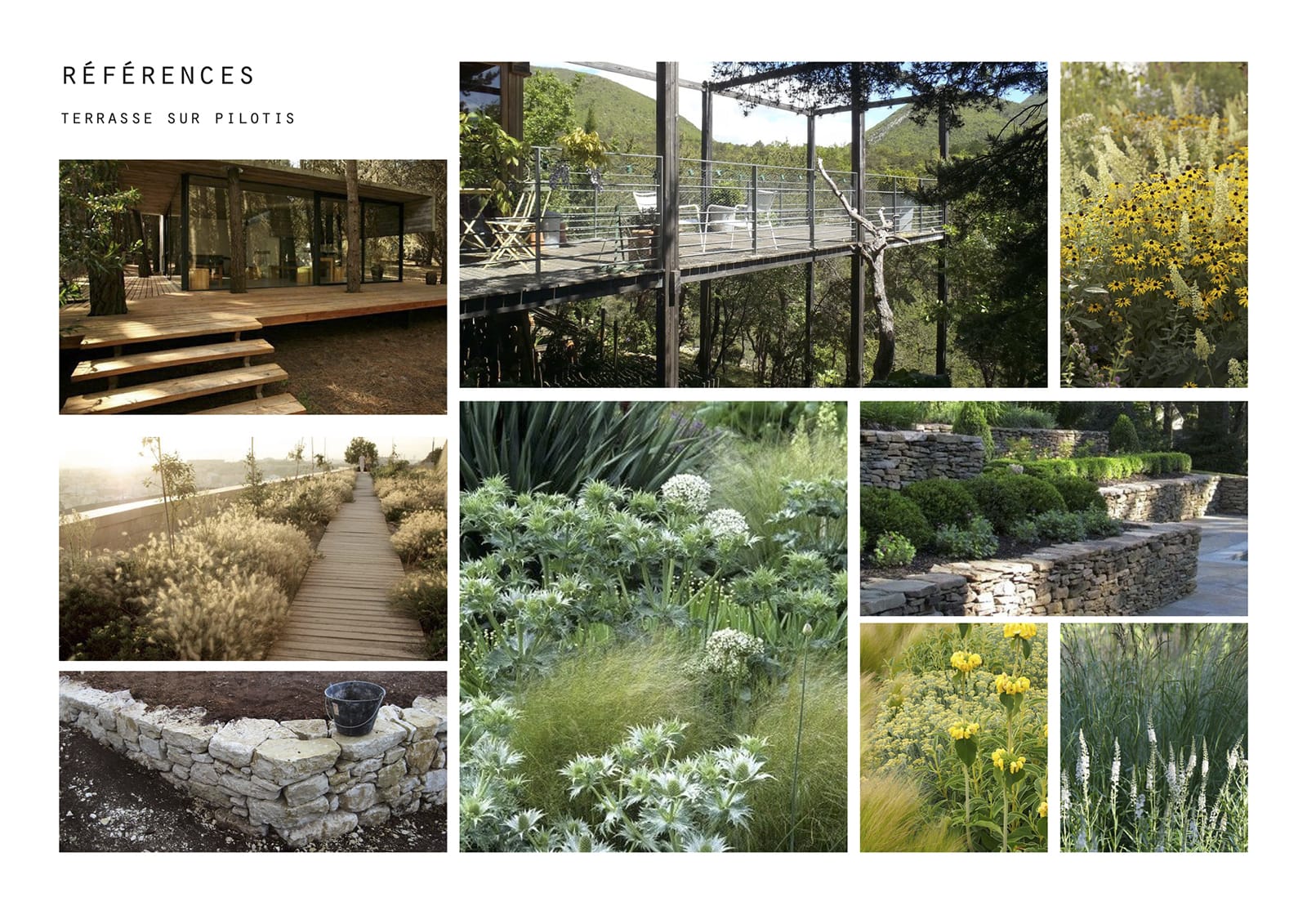 références Esquisse Jardin pente perché pillotis terrasse muret soutainement